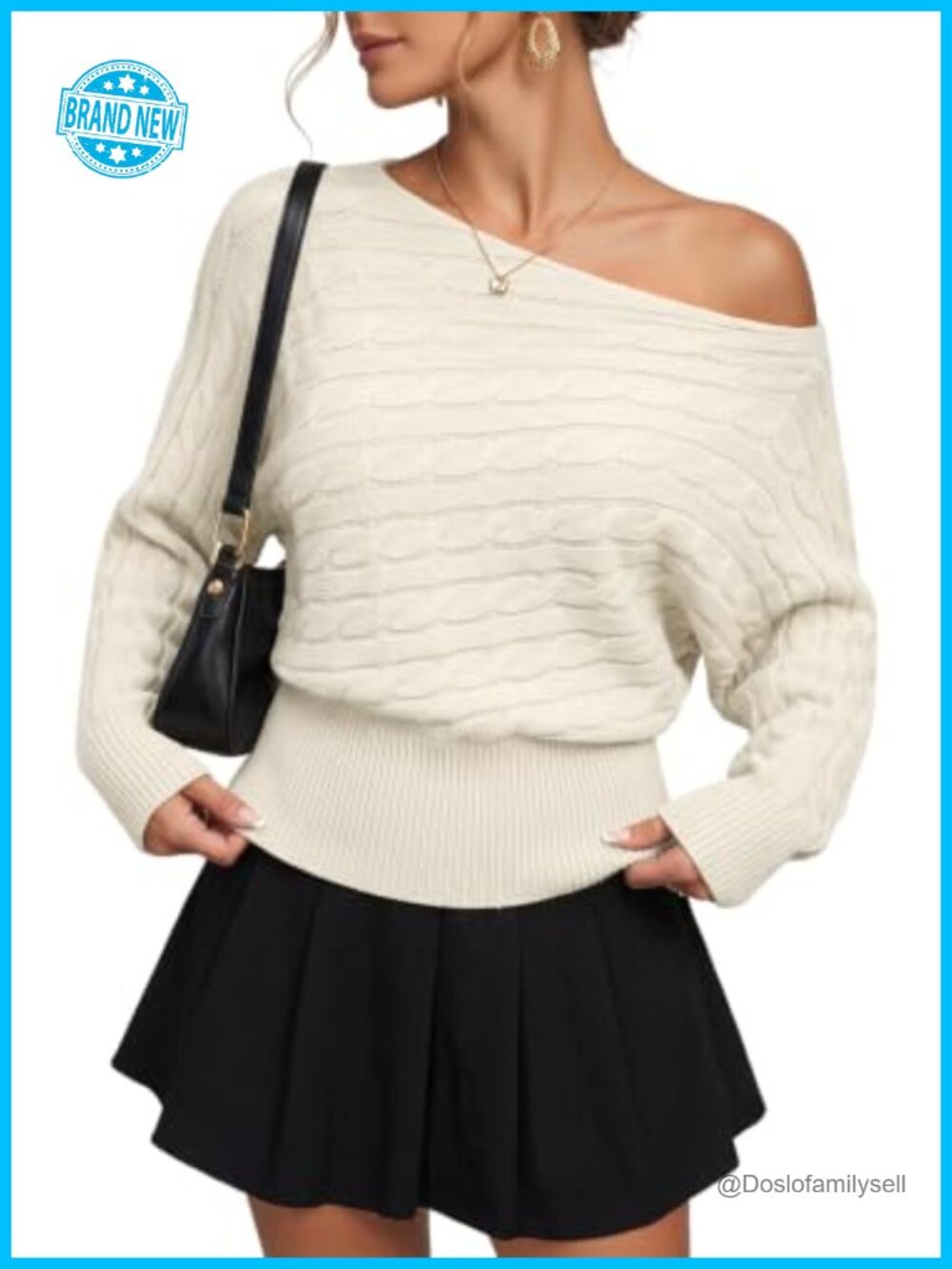 Women's Batwing Sleeve Cable Knit Pullover Sweater Long Sleeve Acrylic